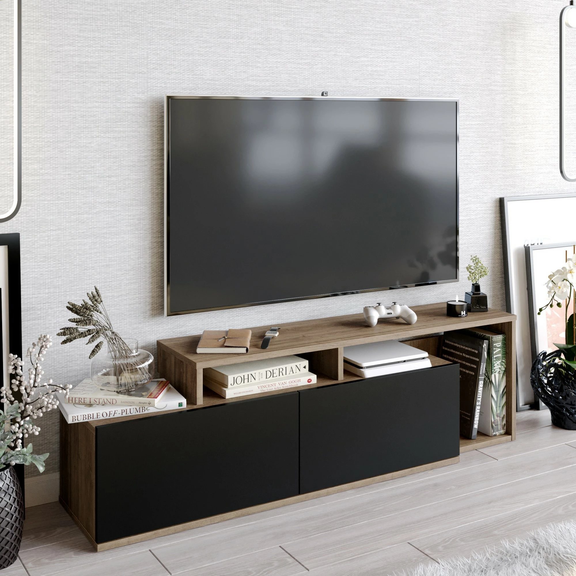 Komodë TV Hanah Home, Nexera, ngjyrë arre, e zezë