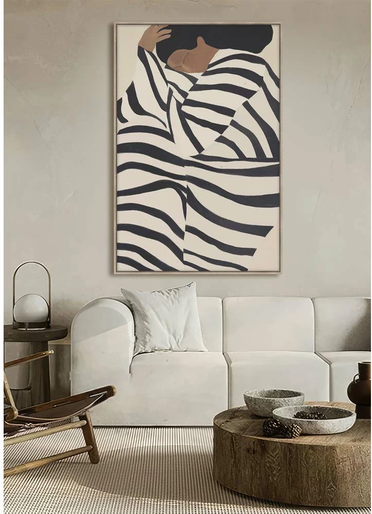 Pikturë dekorative Quiet Grace me kornizë, kanavacë, bezhë e zezë, 80x120x4cm