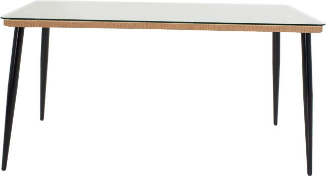 Tavolinë me karrige Naoki C set prej 7 copash, ratan natyral-metal i zi-xham 160x90x78cm