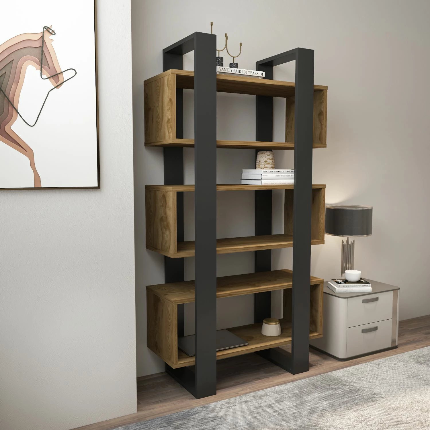 Raft librash Skye Decor, Reina, ngjyrë arre dhe antracit