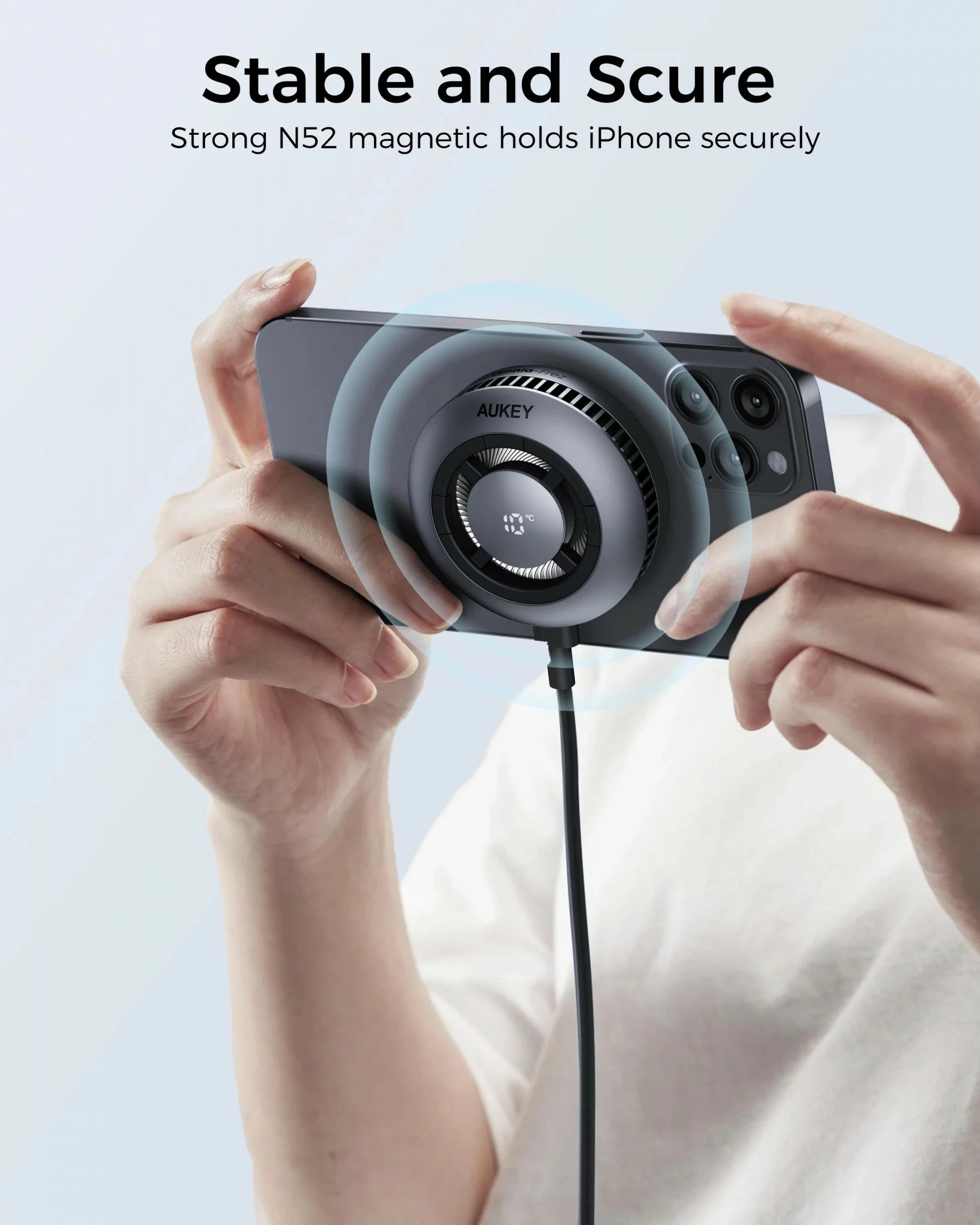 Karikues wireless AUKEY MagFusion GameFrost Qi2, për celular, i zi