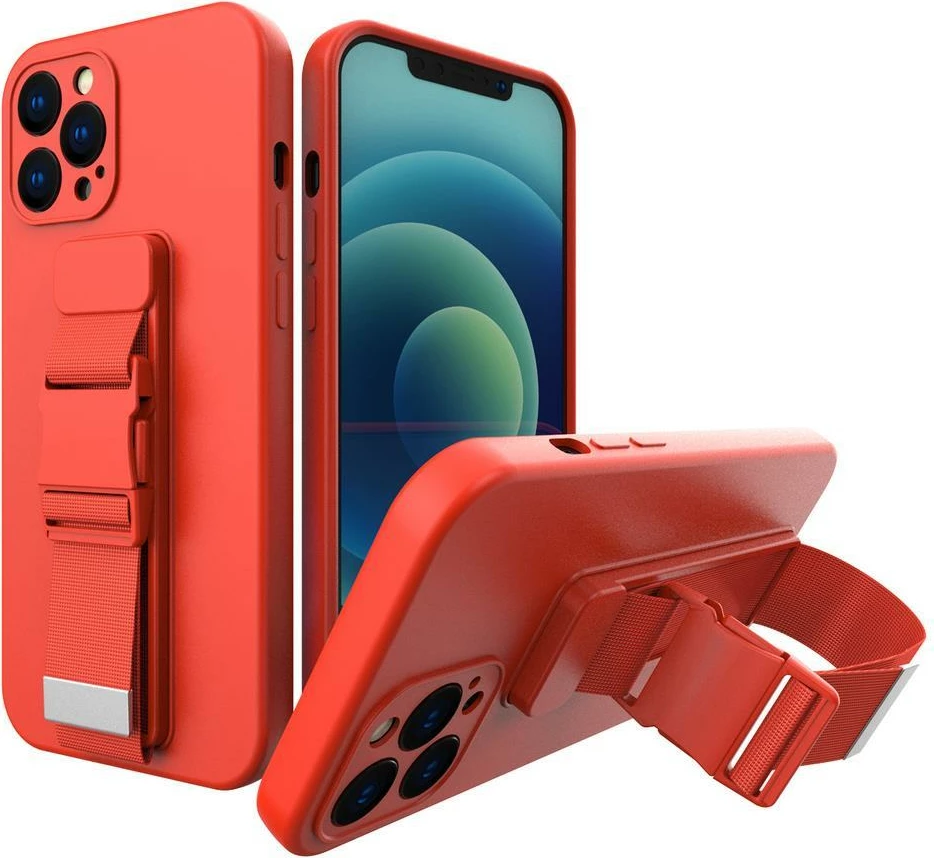 Mbështjellës Hurtel Rope Case për Xiaomi Redmi Note 11 Pro, silikon, me rrip, Kuq