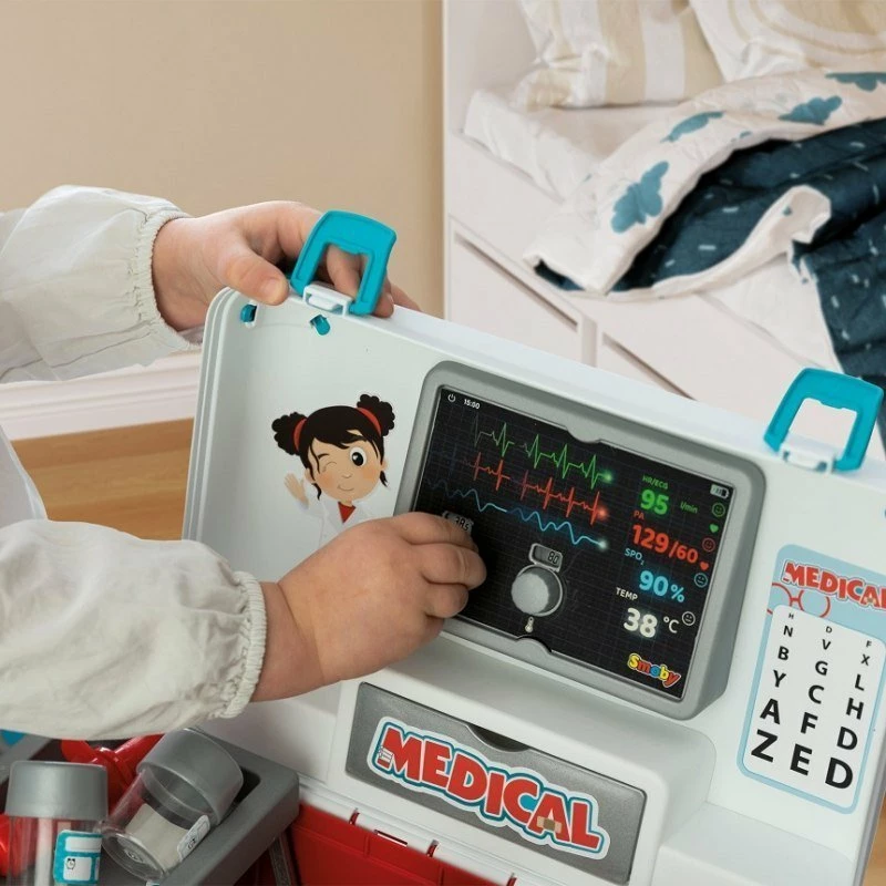 Çantë mjeku lodër Smoby Medical, set 12 pjesë, e kuqe/bardhë/bojëqielli