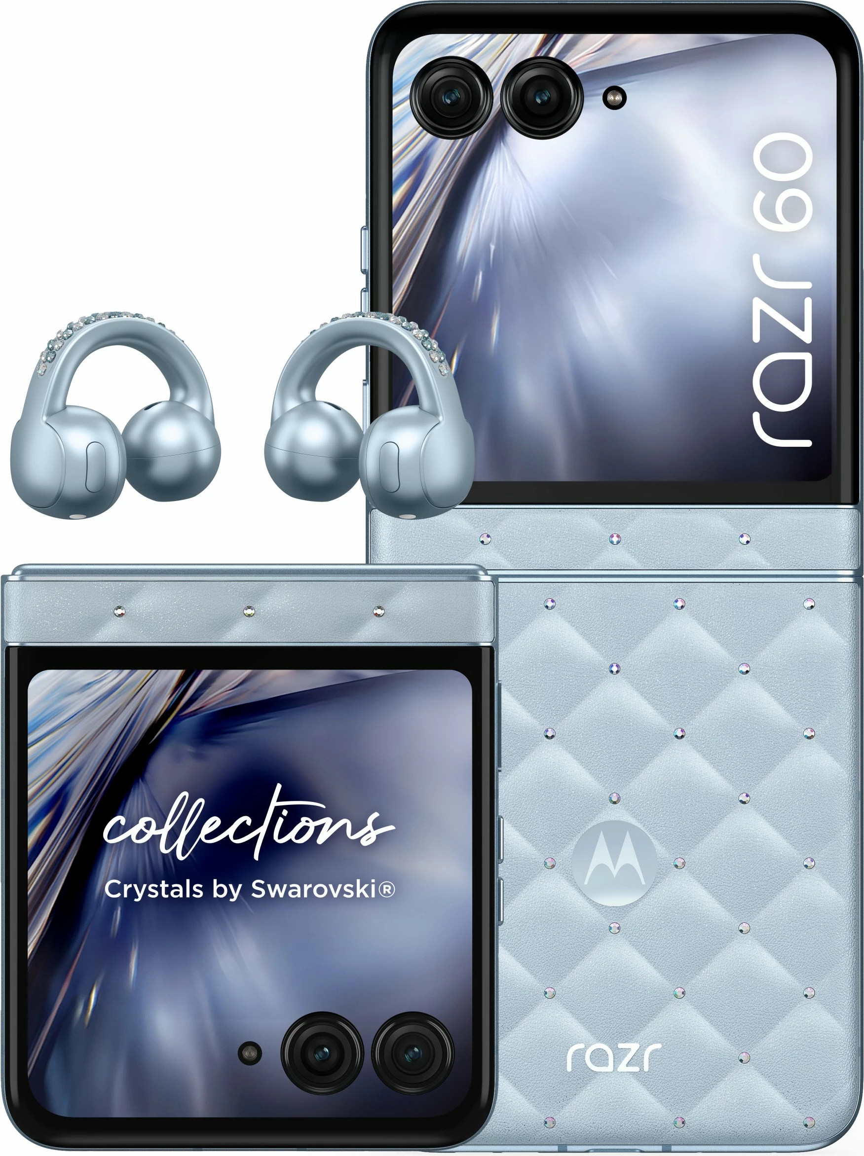 Celular Motorola razr60 + kufje Buds Loop, Swarovski Edition, blu