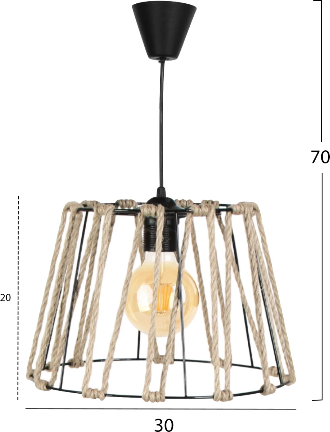 Llambë varëse për tavan, trup metalik me shufra të zeza, dizajn me litar FH7617.01