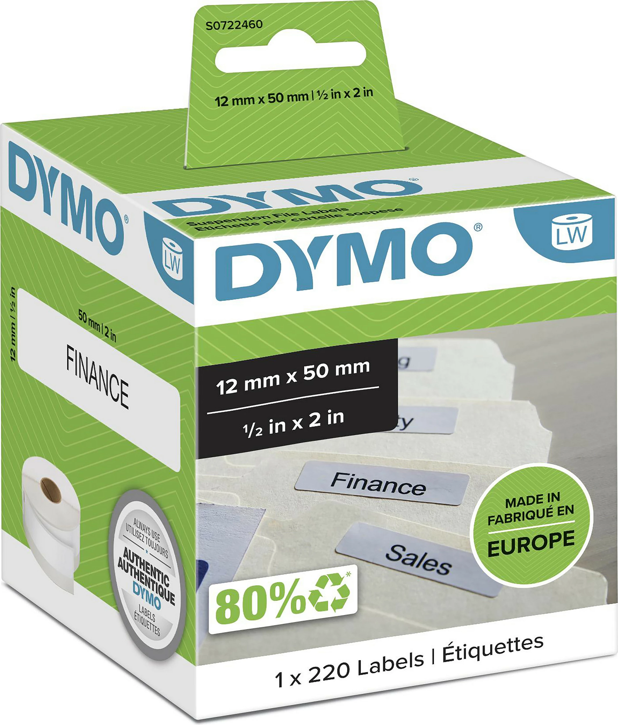 Etiketa vetëngjitëse DYMO LabelWriter S0722460, 12 x 50 mm, 220 copë, të bardha