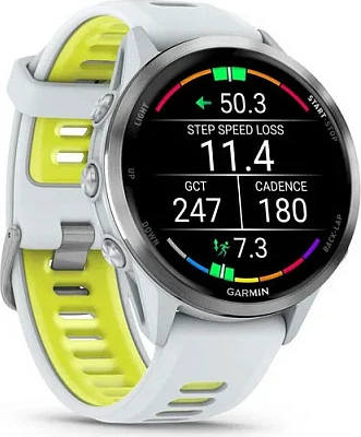 Smartwatch Garmin Forerunner 970, AMOLED 1.4", GPS, Wi‑Fi, 56 g, rrip bardhë/verdhë