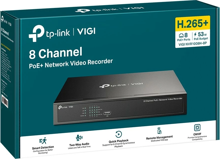 Regjistrues rrjeti video TP-LINK VIGI NVR1008H-8P, 8 kanale, PoE+, H.265+, i zi