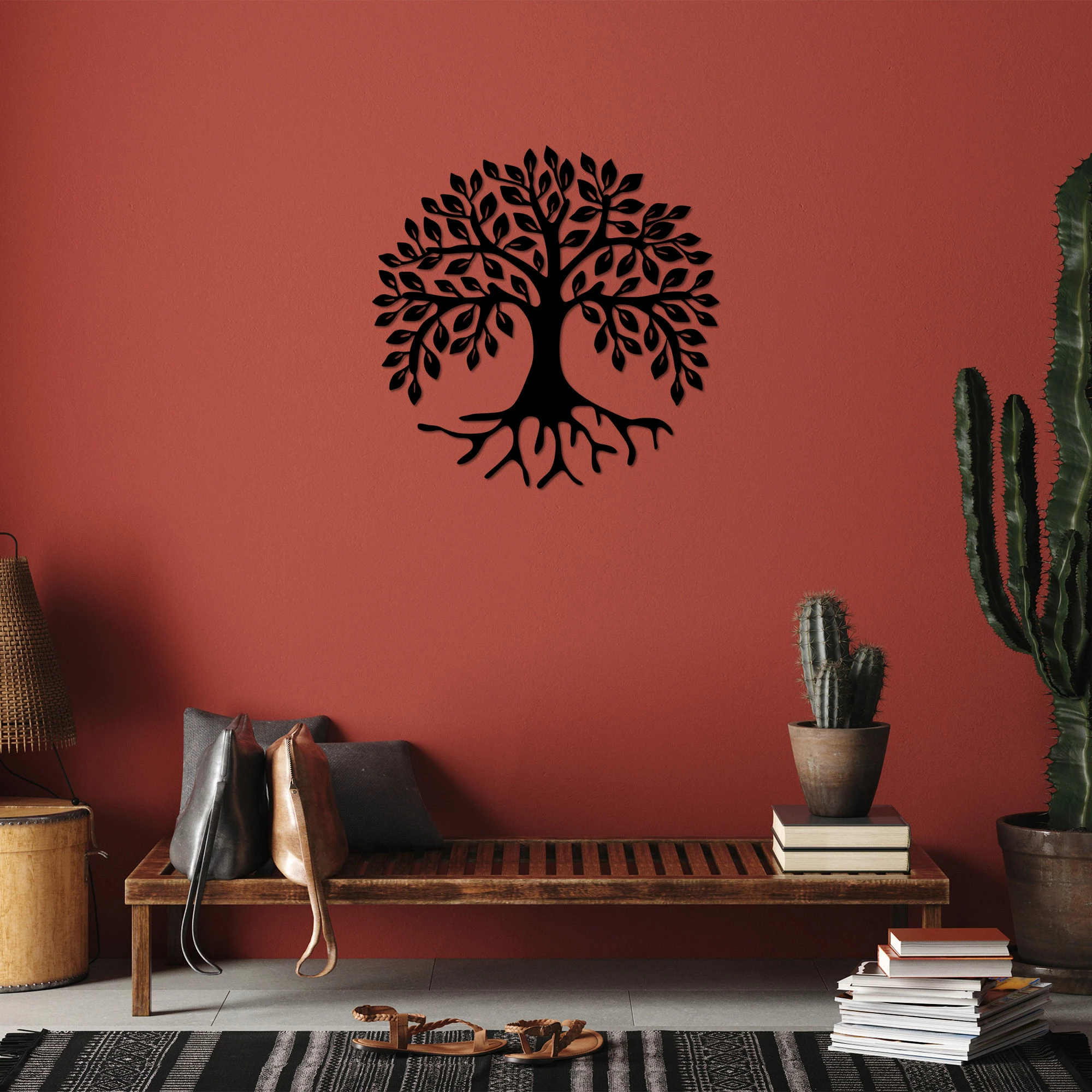 Aksesor dekorativ për mur, metalik, Monumental Tree 10, ngjyrë e zezë, 50x50cm