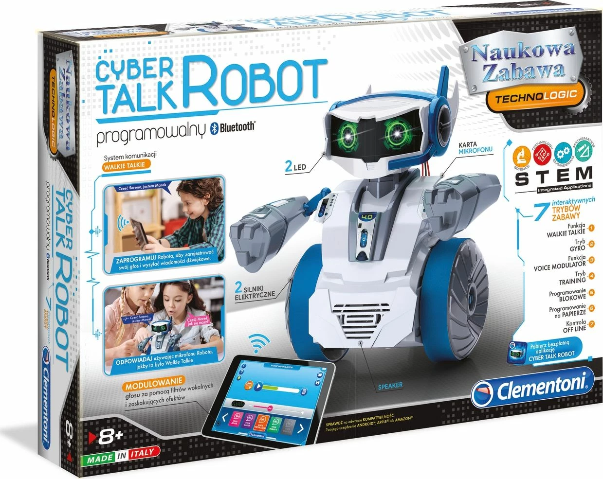 Robot lodër edukativ Clementoni Talking Cyber Robot 50122, i programueshëm me app, Bluetooth, 7 mënyra loje, 8+, multicolor