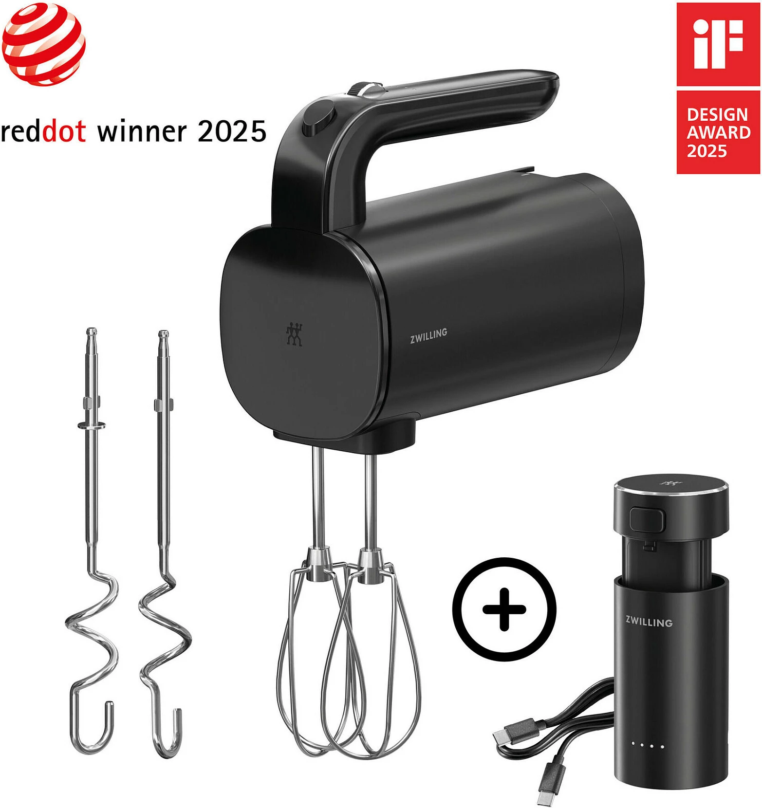 Mikser dore Zwilling XTEND, kablloses, 250W, 3 shpejtësi, me bateri, i zi