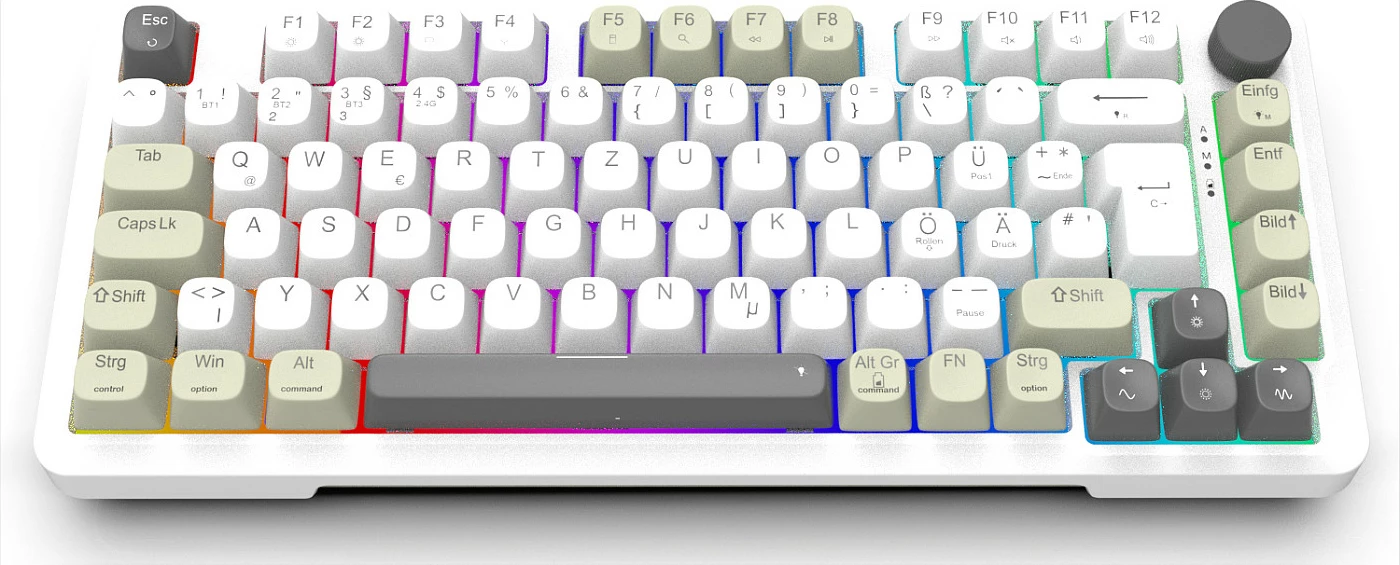 Tastierë gaming INCA, mekanike RGB, Gray Switch, USB-C/2.4G/BT 5.0, layout gjerman QWERTY, e bardhë