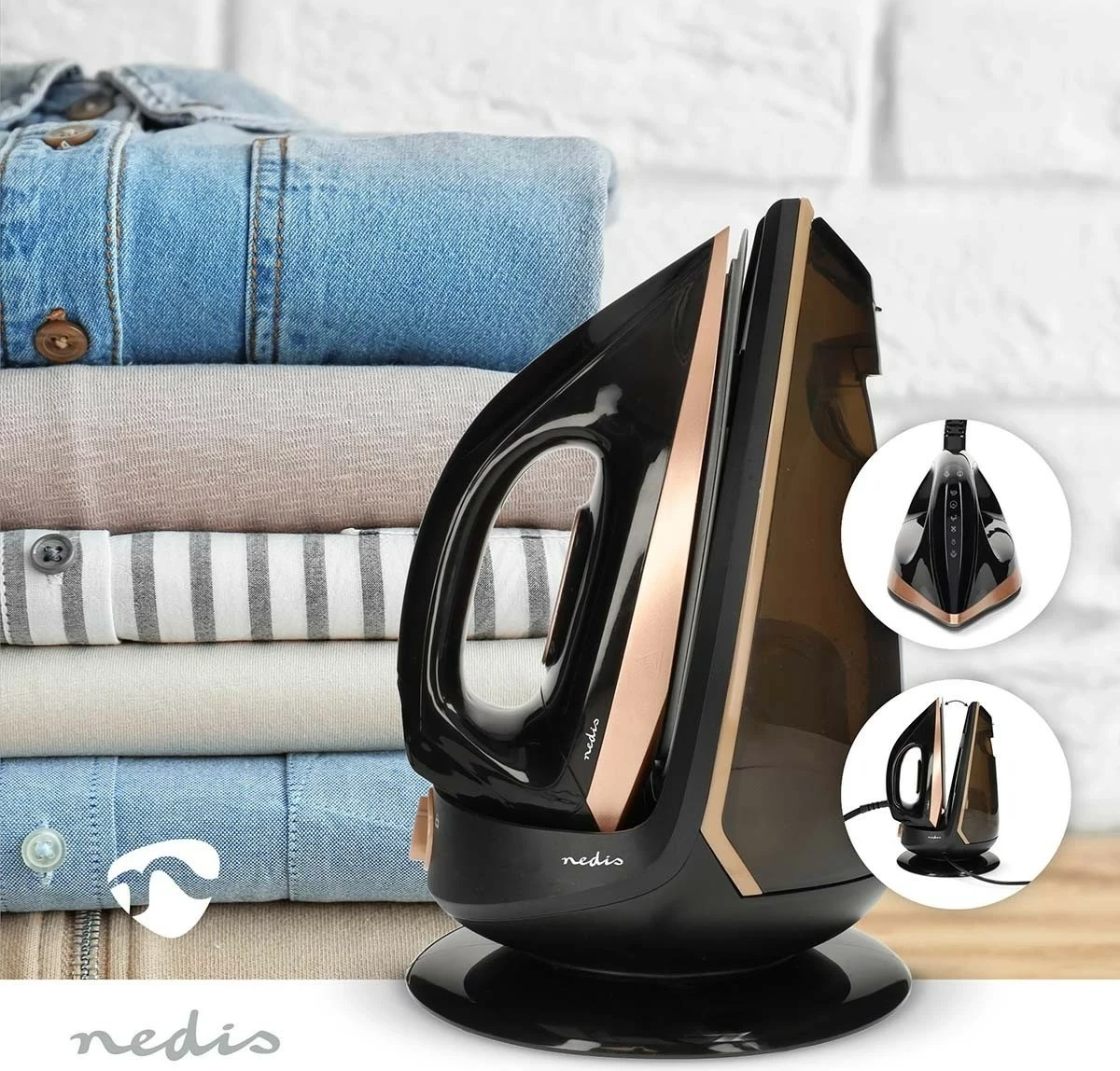 Hekur me avull Nedis IRONSS1000, 2400W, rezervuar 1.5L, pllaka qeramike, i zi