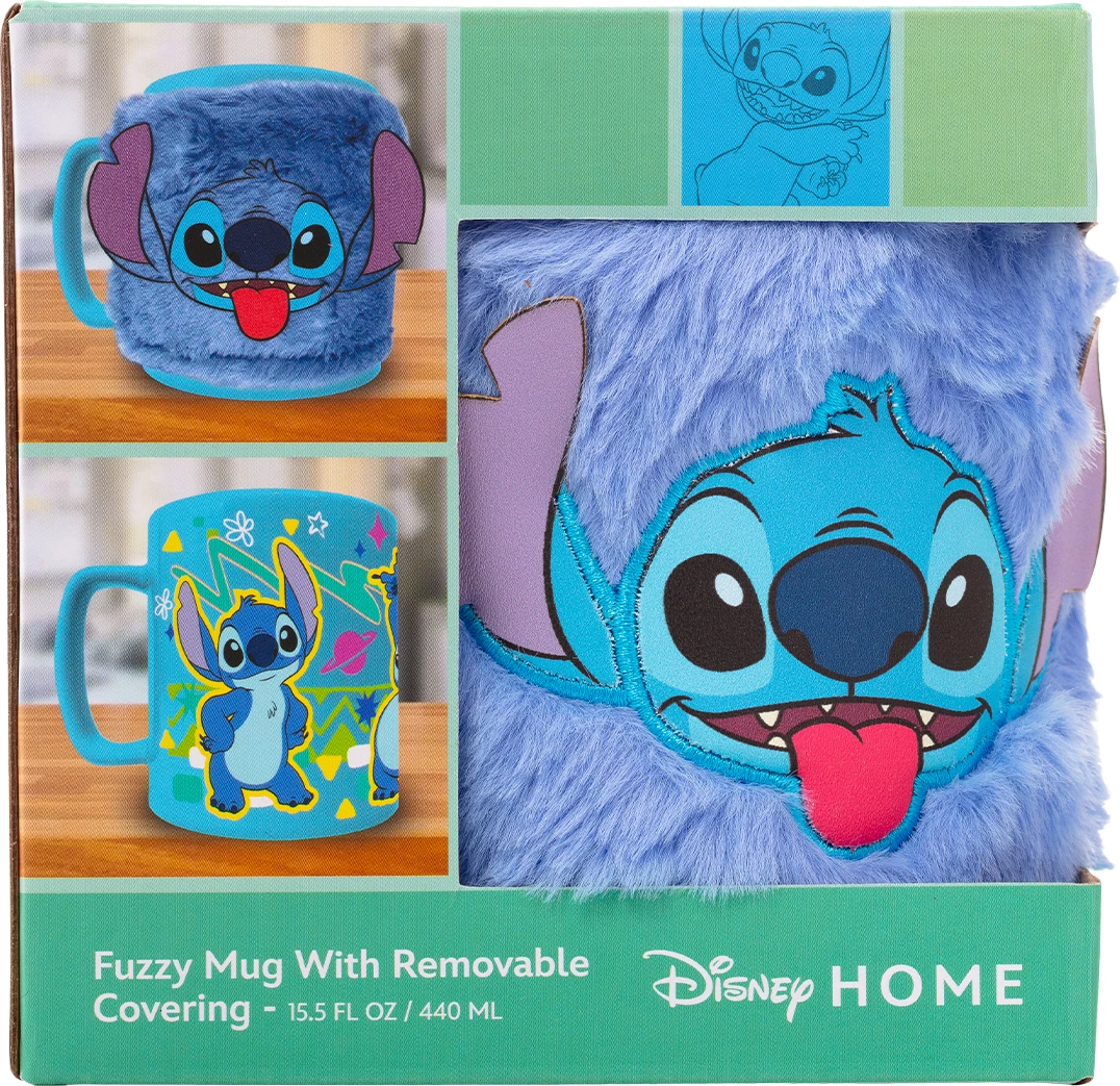Filxhan Pyramid Lilo & Stitch "Stitch Face" 440 ml, me mbulesë fuzzy të heqshme, kaltër e çelët