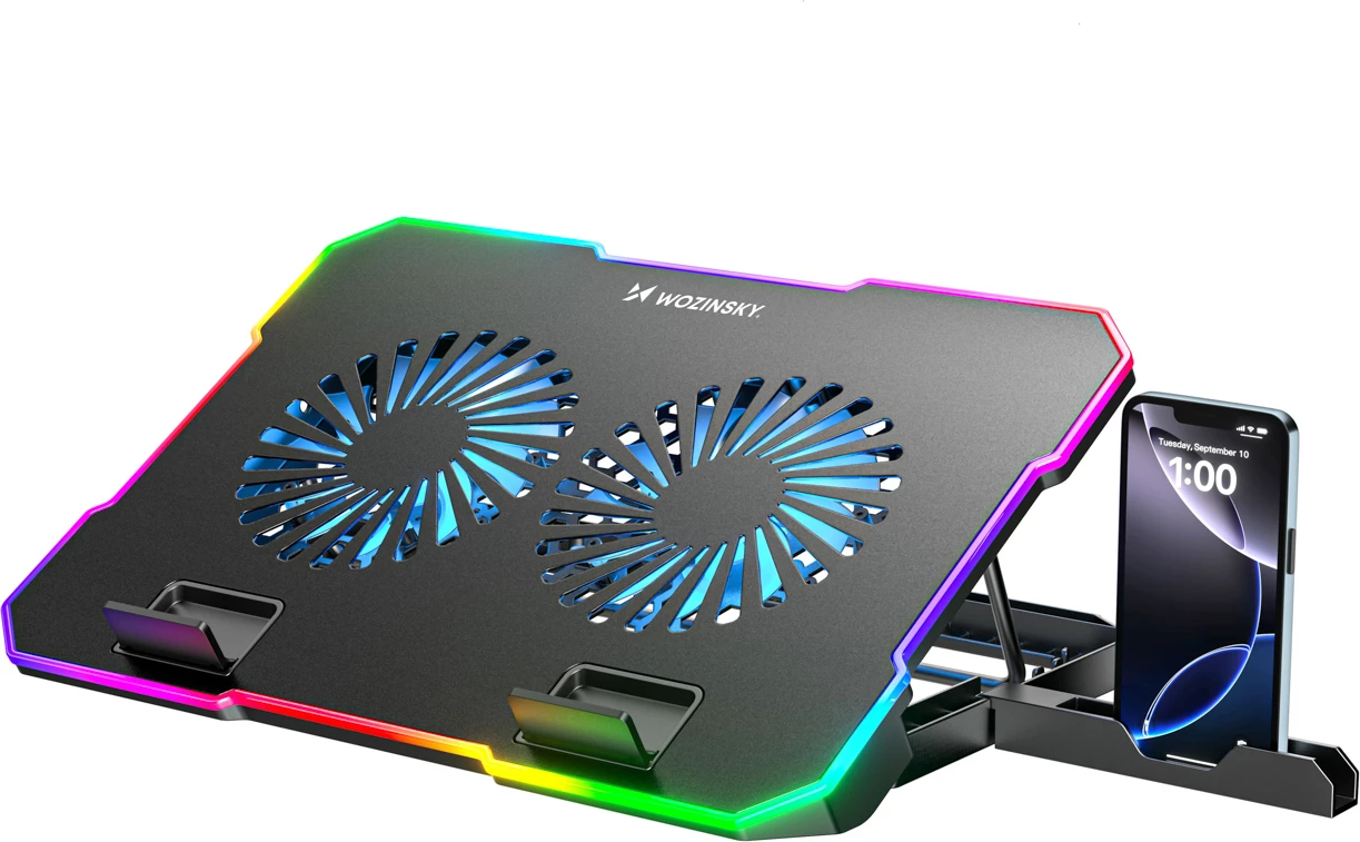 Bazë ftohëse për laptop Wozinsky WDCX-A26 NitroCool, 9"-17", RGB, 2x ventilatorë, 2x USB 2.0, E zezë