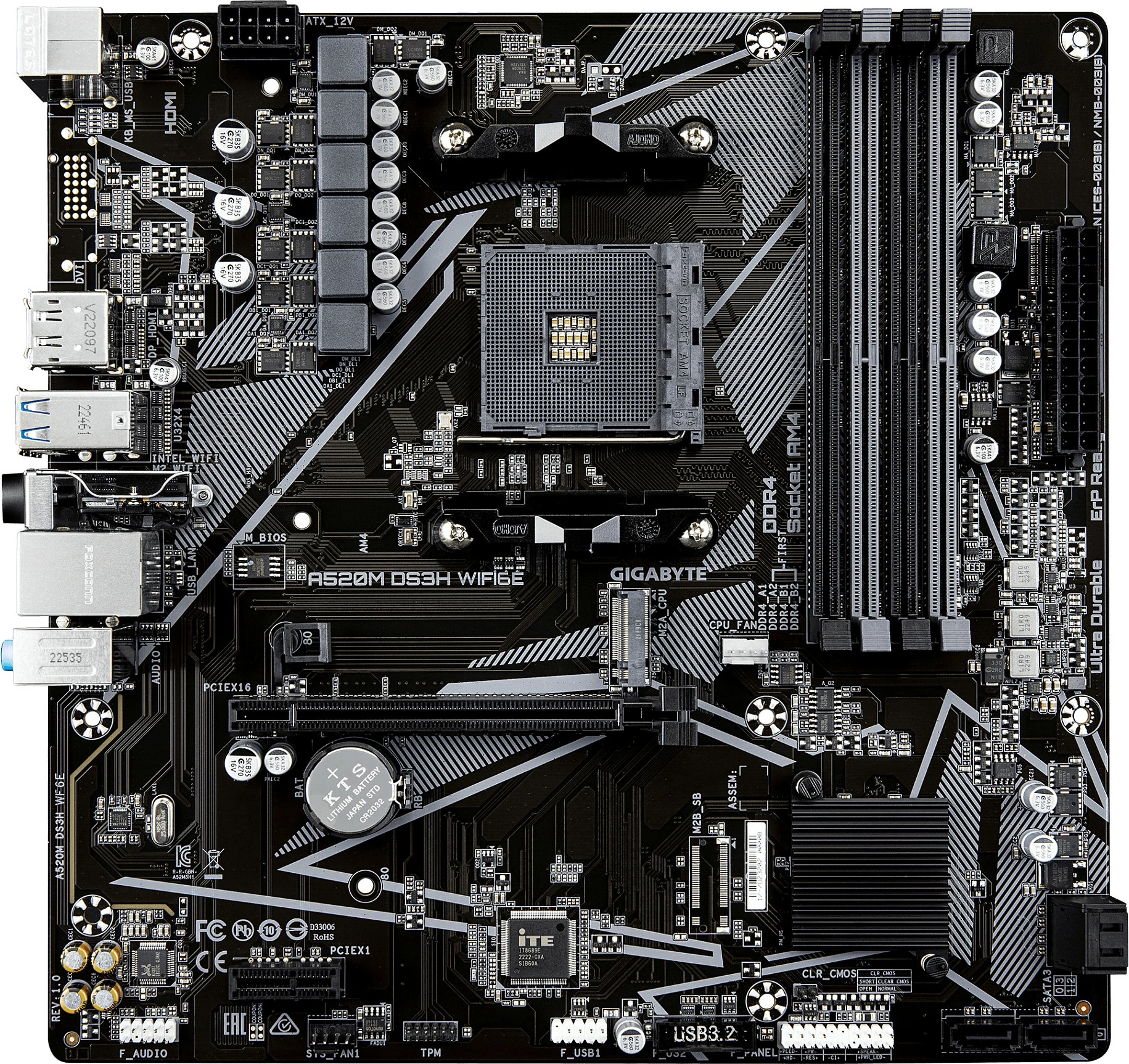Pllakë amë Gigabyte A520M DS3H WiFi6E, Socket AM4, micro ATX, DDR4, e zezë