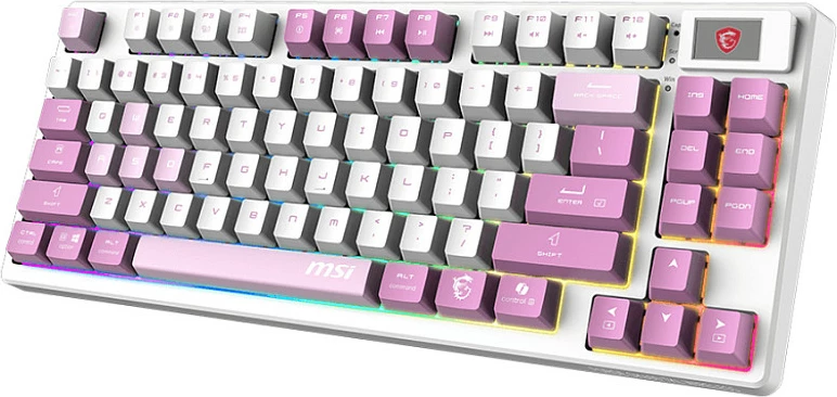 Tastierë mekanike MSI Forge GK600 TKL Wireless, RGB, USB-C/2.4GHz/Bluetooth, Kailh Low-Profile White, Pink/Violet/White