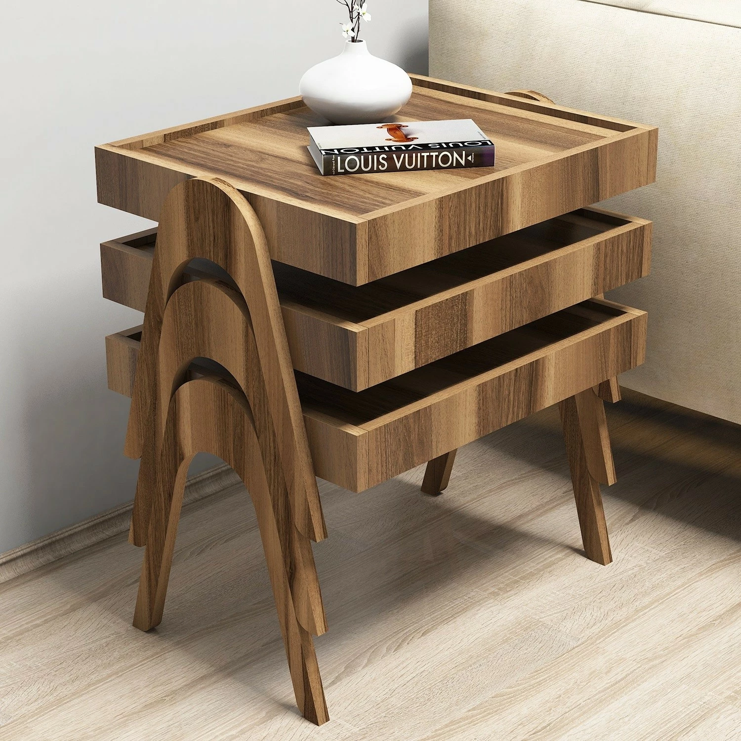 Set tavolinash të ndërlidhura Hanah Home, Roma, ngjyrë arre, 3 copë
