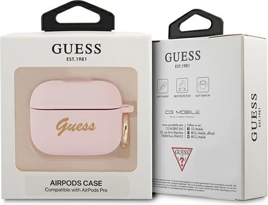 Mbështjellës Guess GUAPSSSI për AirPods Pro, silikon, rozë