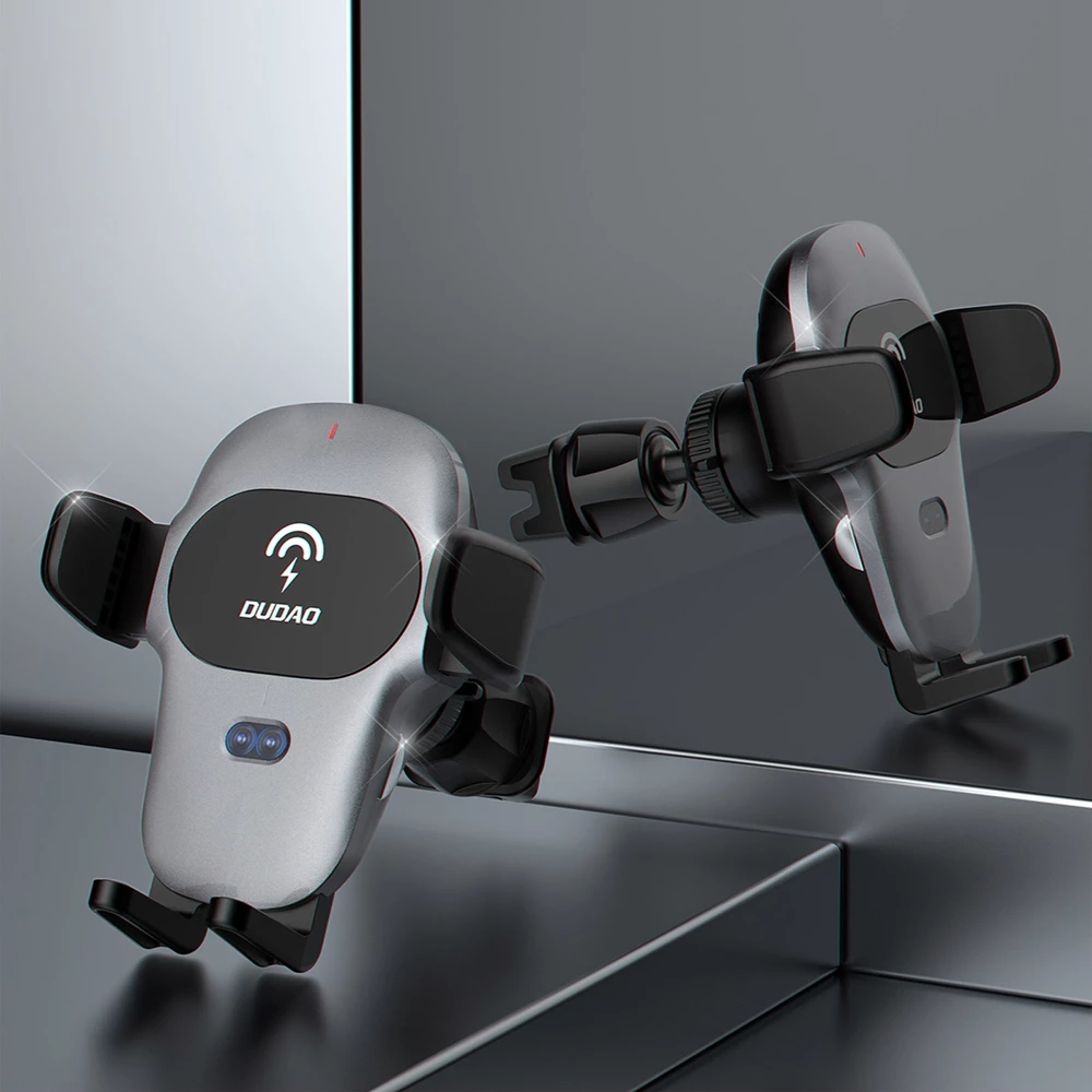 Mbajtës automatik për celular Dudao F20xs me karikues wireless 15W, Gri