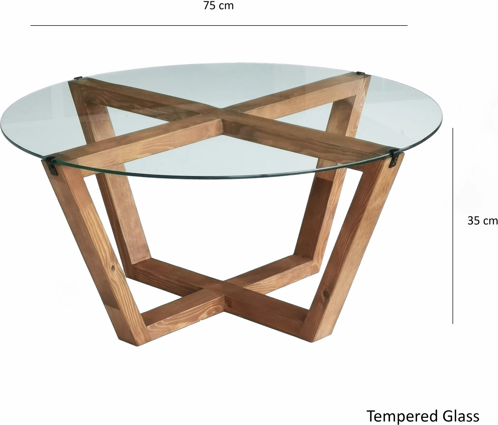 Tavolinë kafeje Hanah Home, Lotus, ngjyrë druri, xham i temperuar, 75x35x75cm