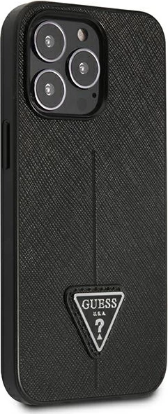 Mbështjellës Guess SaffianoTriangle Logo për iPhone 14 Pro 6.1", i zi, hardcase
