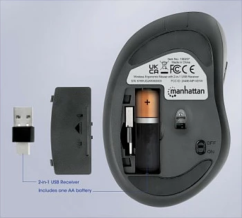 Maus wireless MANHATTAN ergonomik, 6 butona, USB-A/C, i zi