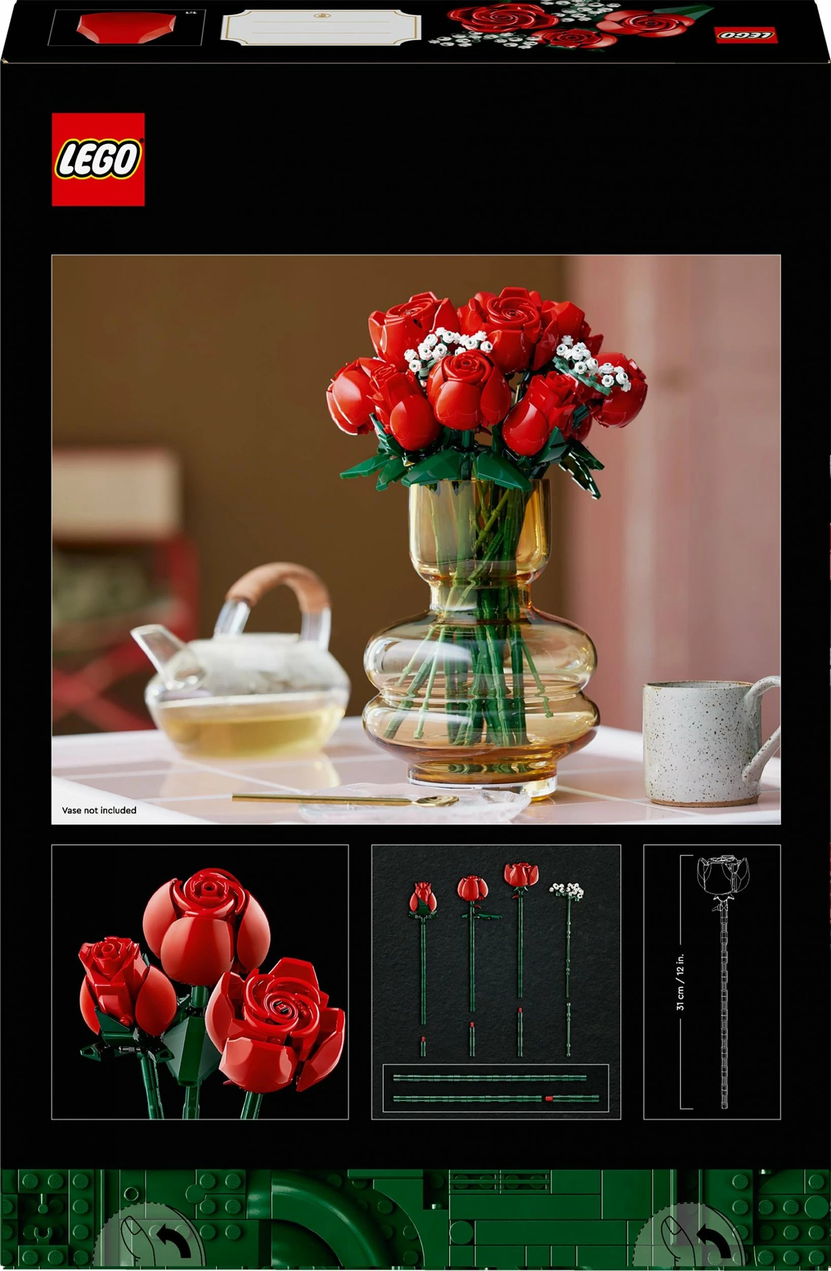 Set LEGO Icons Bouquet of Roses 10328, 822 copë, 18+, 12 trëndafila, i kuq