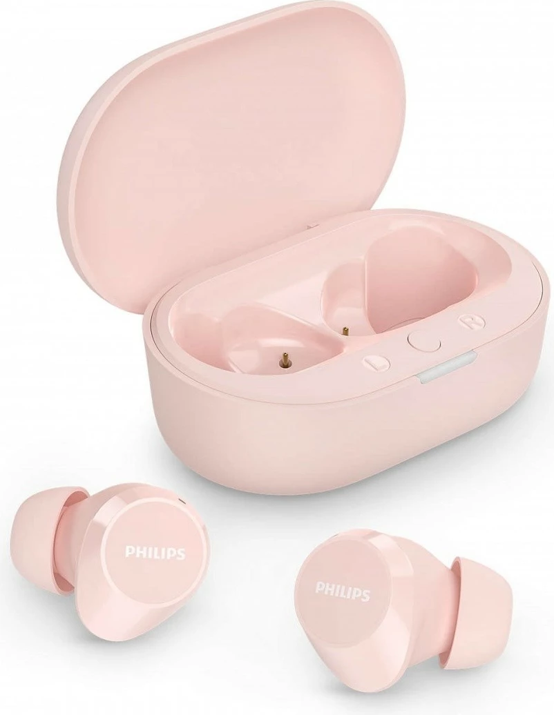 Kufje wireless Philips TAT1209PK/00 true wireless in-ear Bluetooth IPX4 18 orë playback mikrofon reduktim zhurme USB-C rozë set me kuti karikimi dhe 3 palë goma