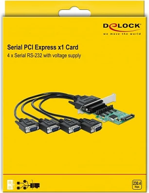 Kartelë PCIe DeLOCK WCH384L, 4x RS-232 Serial, full-height/low-profile, 5V/12V, e gjelbër