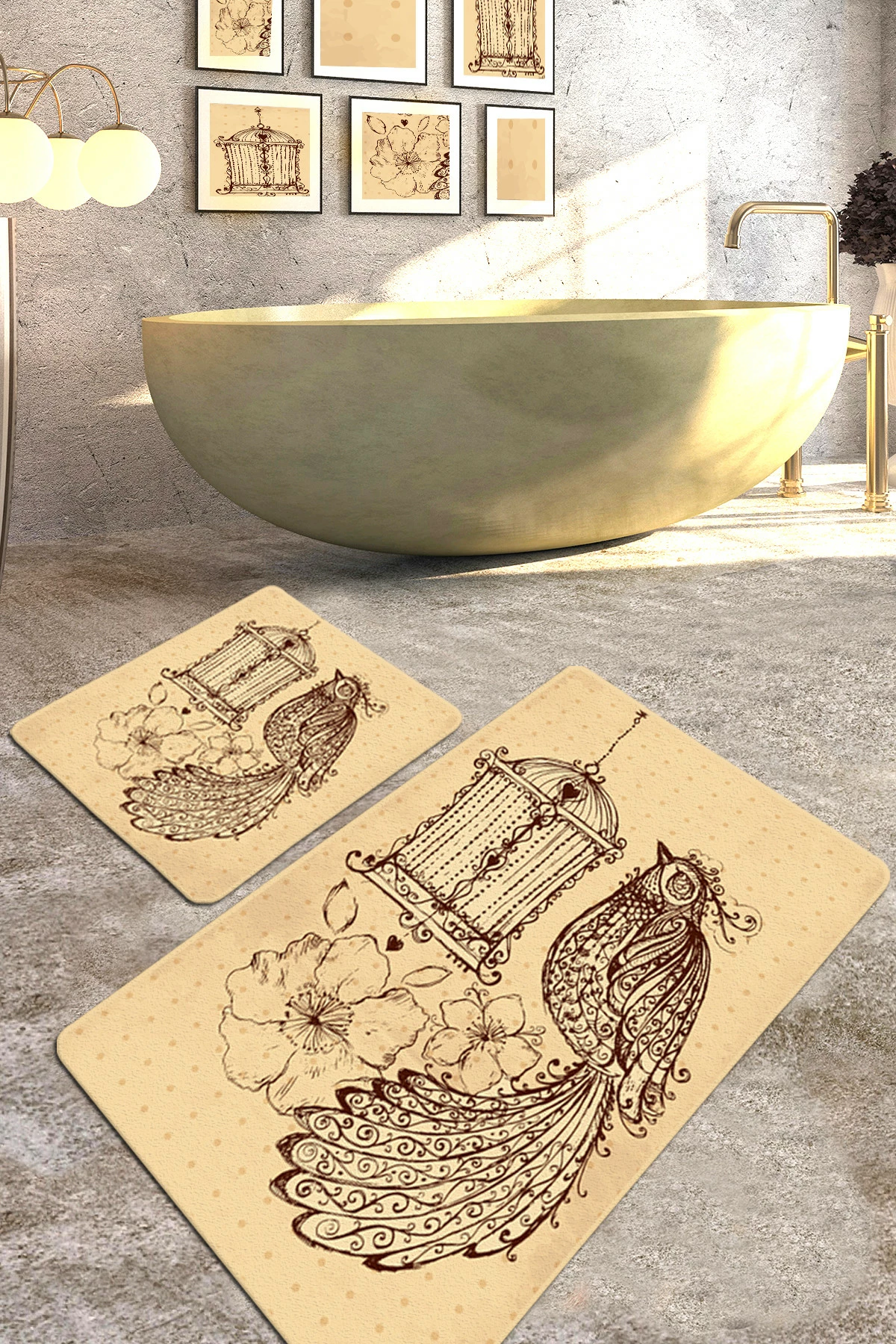 Set tapetash për banjo (2 copë), Mijölnir, Malurus, ngjyrë camel dhe kafe