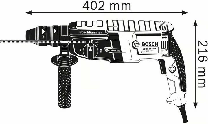 Perforator Bosch GBH 2-28 F Professional, SDS Plus, 880W, 3.2J, zi/kaltër/kuqe