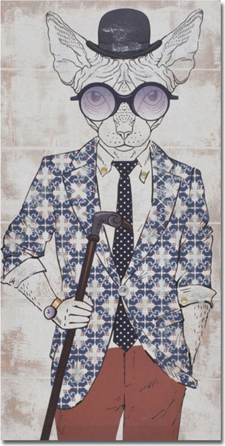 Pikturë dekorative Mr.Cat, shumëngjyrëshe, kanavacë, dru, 30x60x2cm