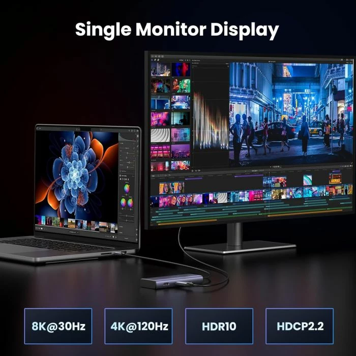 Hub USB-C UGREEN 15852 6-në-1, Dual HDMI 4K@60Hz, PD 100W, gri