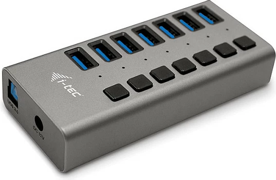 HUB USB 3.0 I-Tec 7 porta, 36W, alumini, gri