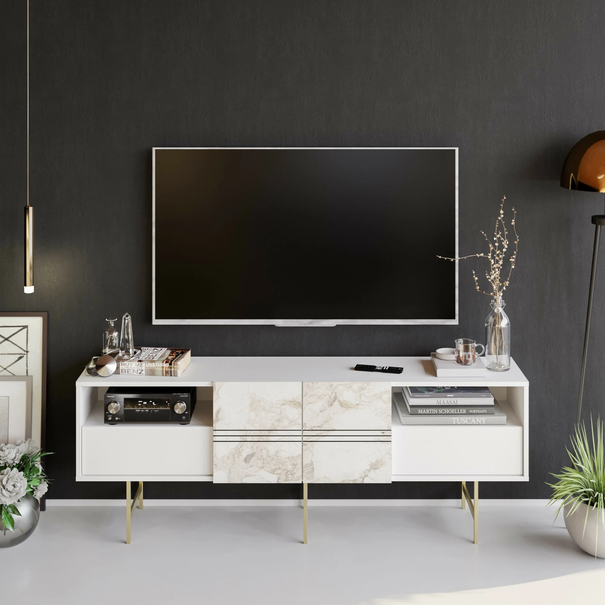 Komodë TV Hanah Home, Derin, e bardhë