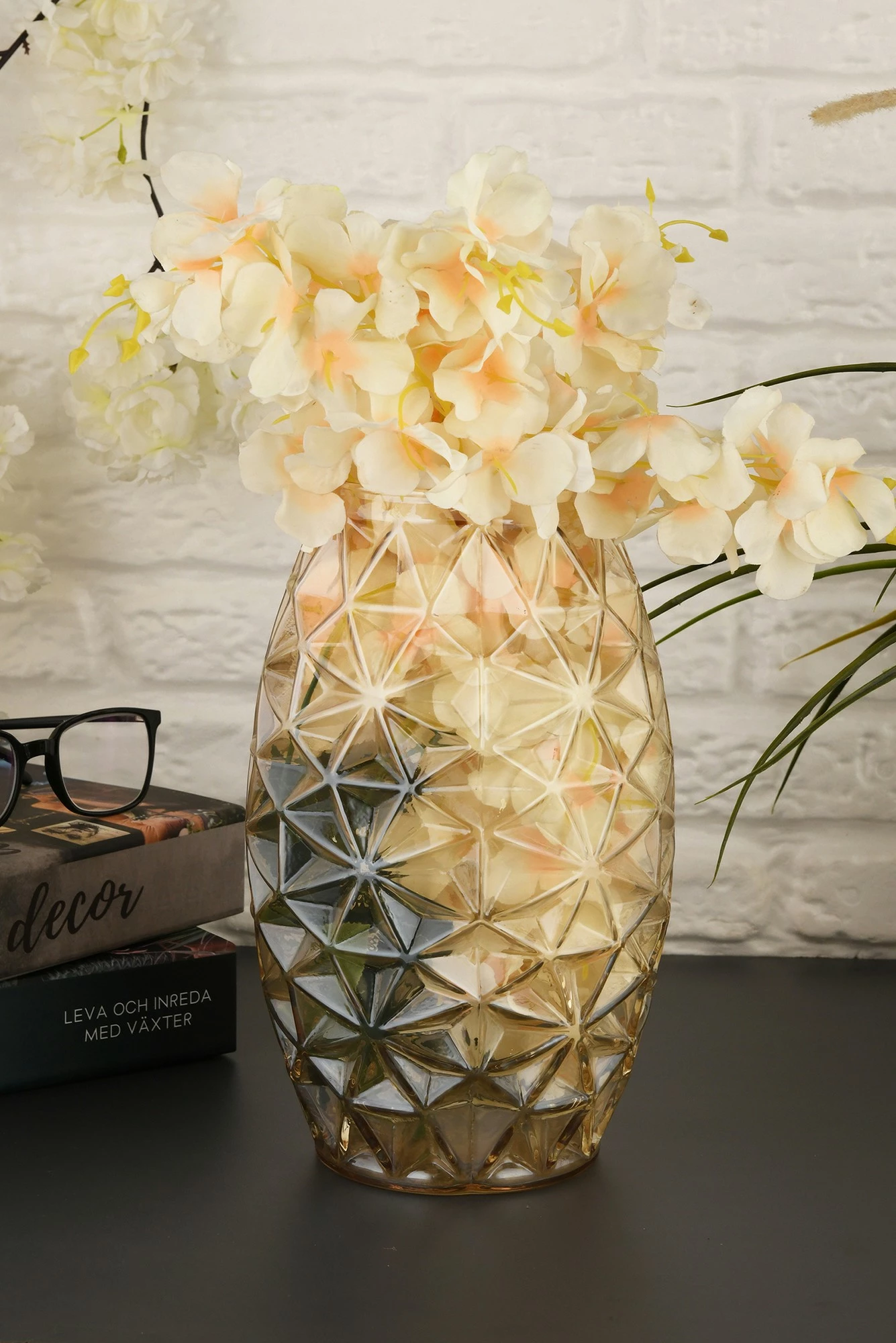 Vazo dekorative, xham i artë, Aberto Design, Sedef D26B