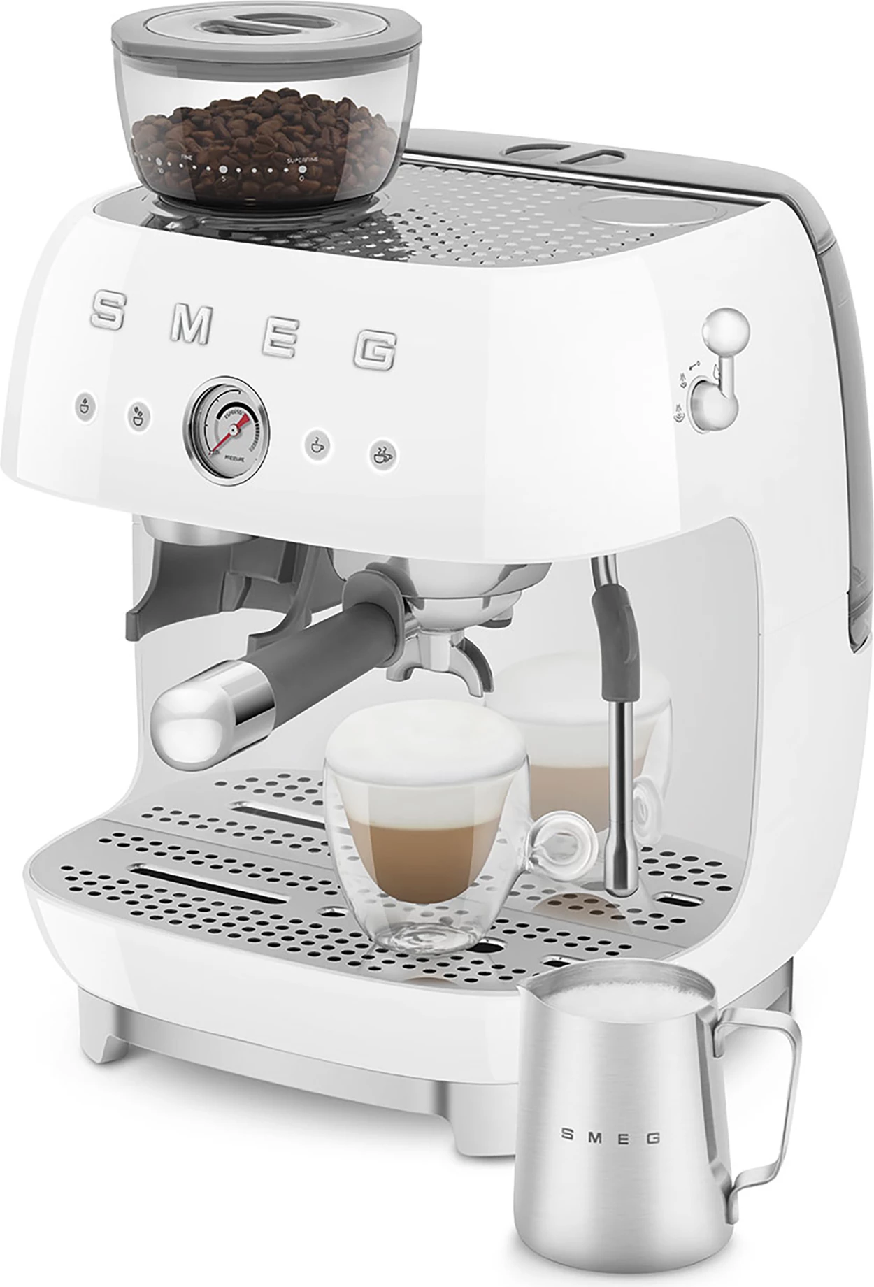 Makinë ekspresi Smeg EGF03WHEU 2.4L, 20 bar, me mulli të integrum, e bardhë