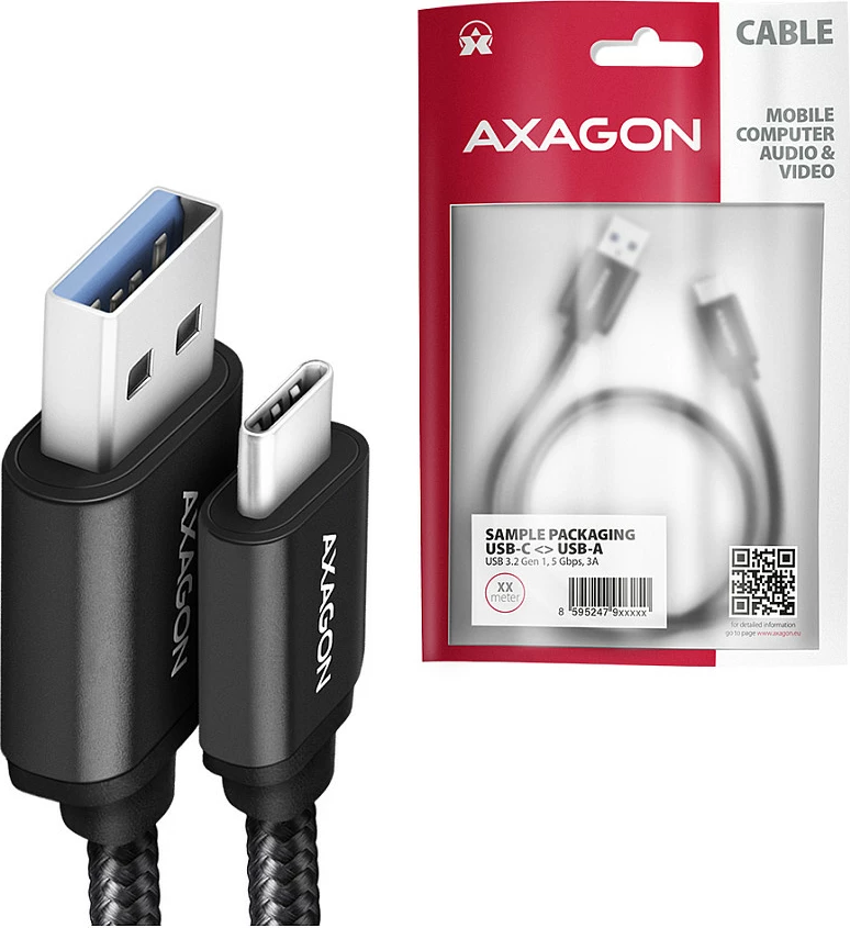 Kabllo USB-C në USB-A Axagon BUCM3-AM10AB, USB 3.2 Gen 1, 1m, e zezë