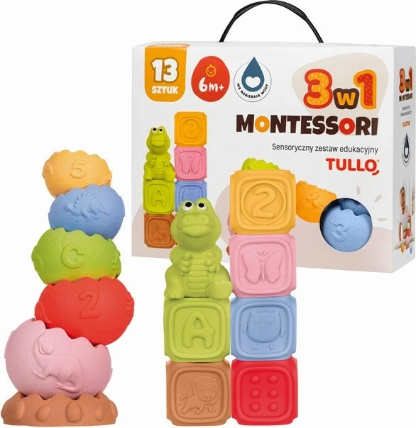 Set edukativ Montessori Tullo, 13 blloqe sensorike, shumëngjyrëshe