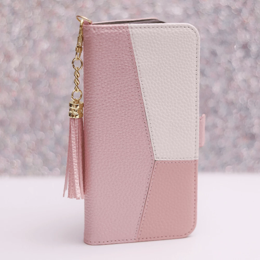 Mbështjellës ONASI Beauty Flip Cover për Samsung Galaxy S23 5G, PU lëkurë, me zinxhir dhe 2 xhepa kartelash, rozë