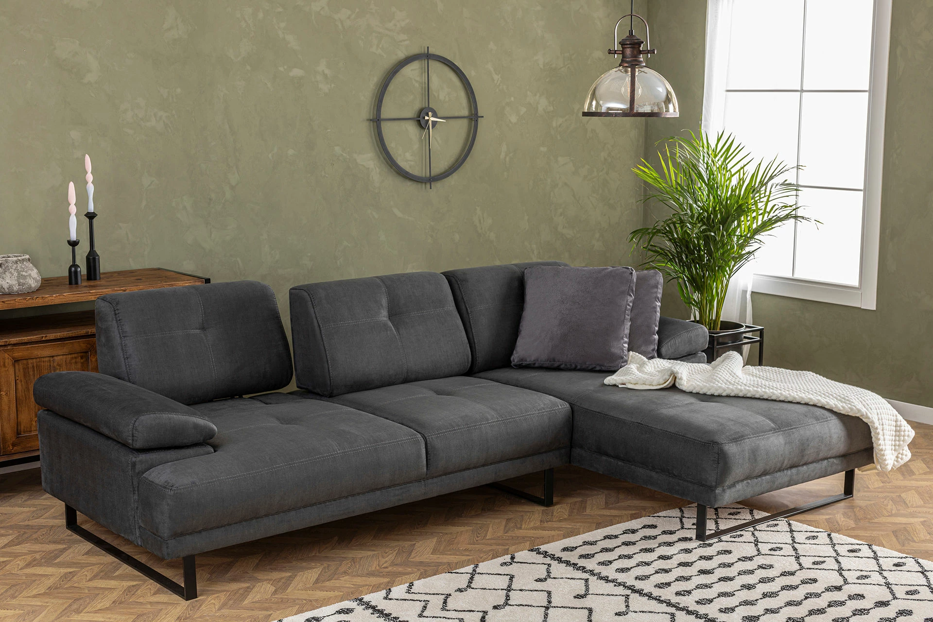 Këndare Atelier del Sofa, Mustang Large, e djathtë, ngjyrë antracit