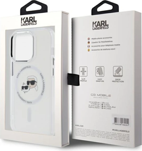 Mbështjellës Karl Lagerfeld IML Metal Karl & Choupette Head MagSafe për iPhone 14 Pro Max, Bardhë