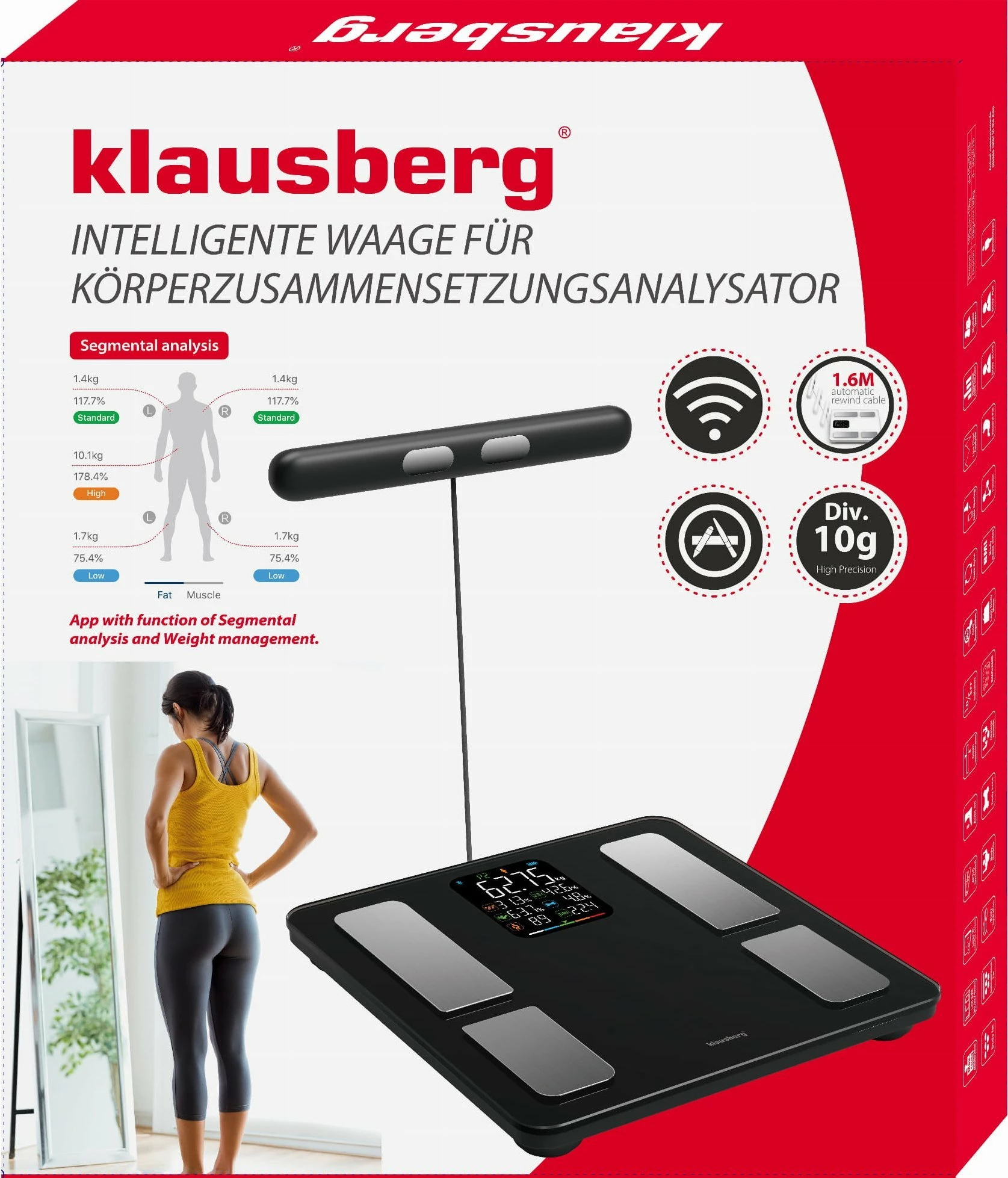 Peshore banjoje elektronike Klausberg KB-7856 180 kg me Bluetooth dhe aplikacion, e zezë