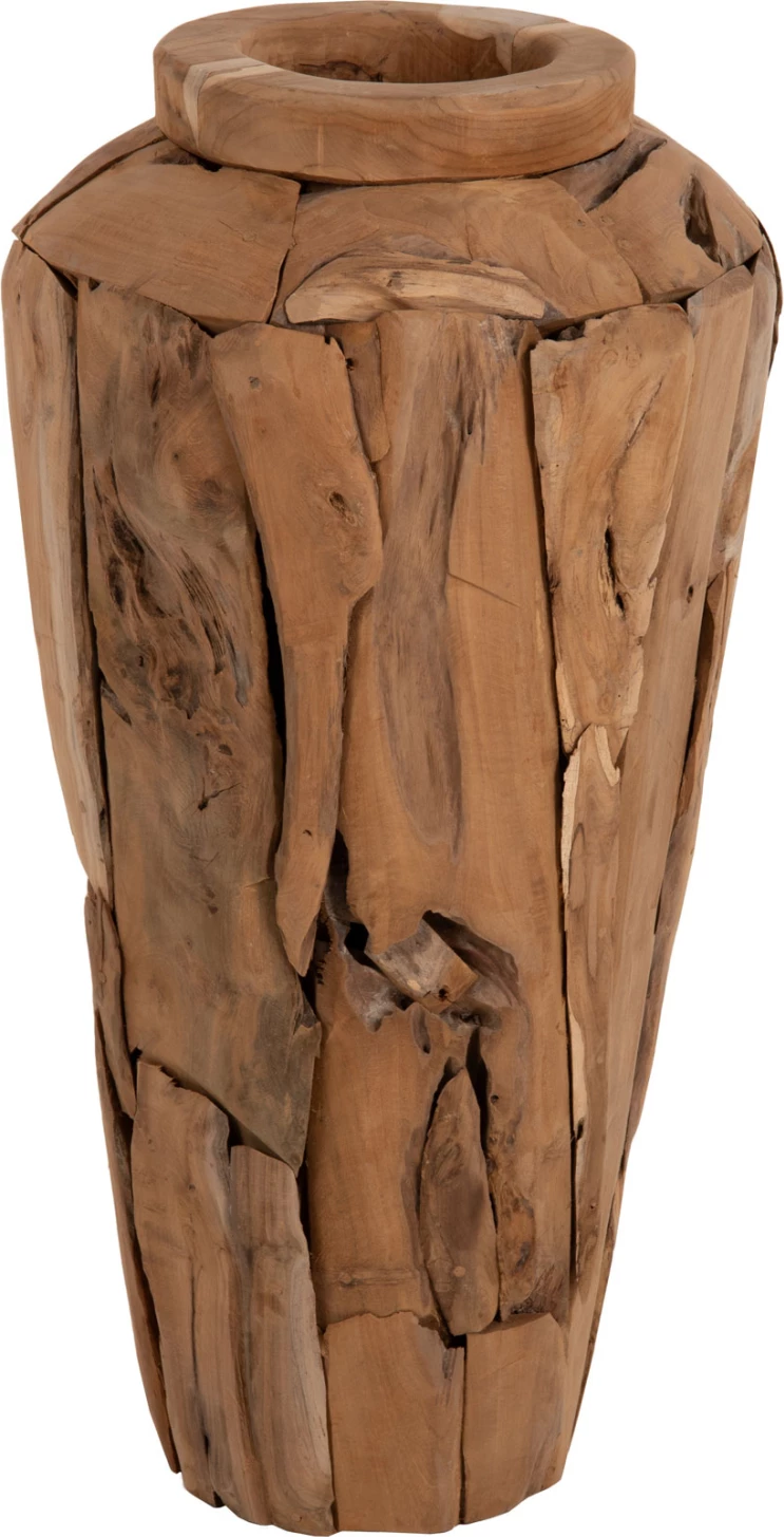 Vazo dekorative për dysheme, copa druri teak të ricikluara, ngjyrë natyrale, Φ40x80H cm