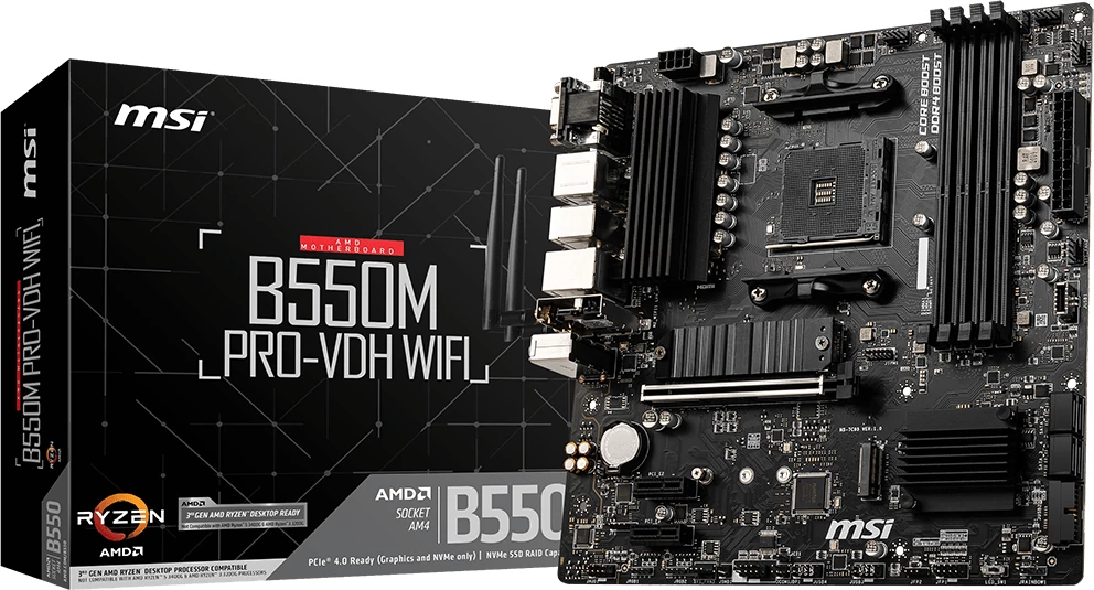 Pllakë amë MSI B550M PRO-VDH WIFI 7C95-001R, AM4, micro-ATX, DDR4, PCIe 4.0, Wi‑Fi, e zezë