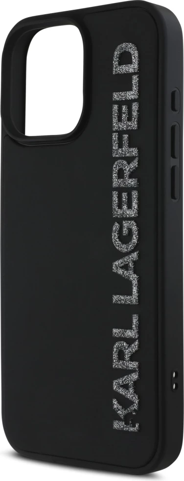 Mbështjellës, Karl Lagerfeld, HC 3D Rubber Elongated Glitter, për iPhone 16 Pro 6.3", hardcase TPU/silikon, zi