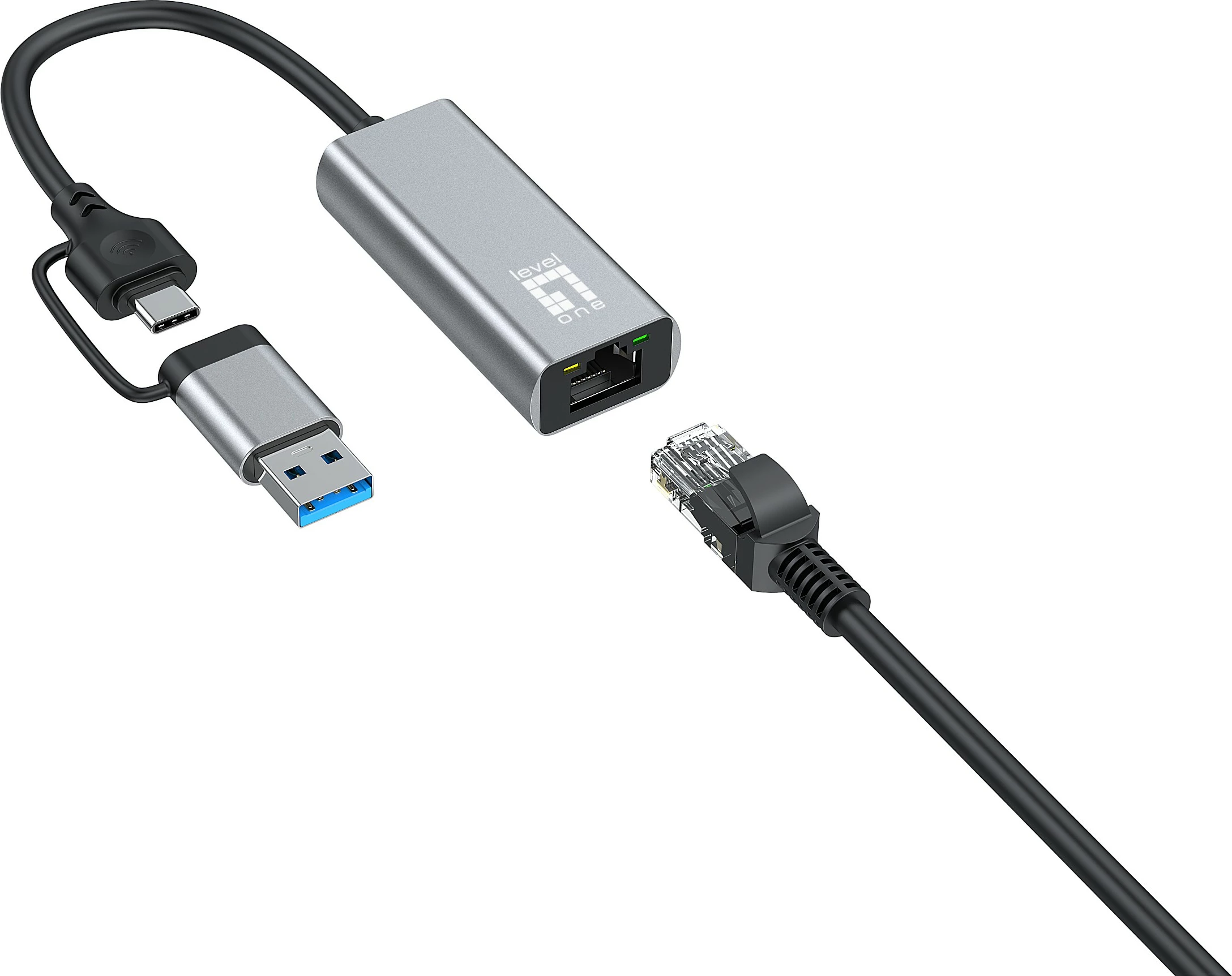 Adapter rrjeti LevelOne USB-0423, USB Type-A/USB Type-C, Ethernet, 2500 Mbit/s, Gri