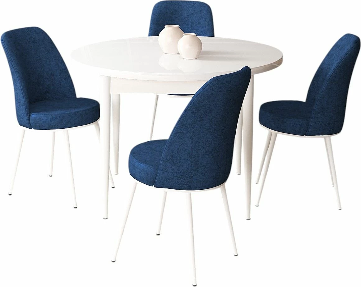 Tavolinë me karrige, 5 copë, Skye Decor, e bardhë, blu e errët