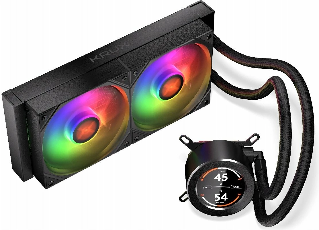 Ftohës uji AIO Krux HydroGlance 240 ARGB LCD KRXE003, radiator 240 mm, 2x120 mm PWM